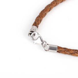 Jewellery Bracelet Bead Bracelet Made of Leather with 925 Sterling Silver Lobster Clasp Light Brown Braided 3 mm Leather Cord, 19 cm, Leather, No Gemstone