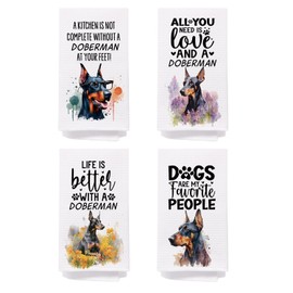 SPBL&L Doberman Dog Kitchen Towels Set of 4, Doberman Gifts for Women, Doberman Decor Tea Dish Towels for Kitchen, Doberman Dog Decorative Hand Towels for Bathroom, 16x24 Inches