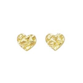 10K Yellow Gold Diamond Cut Nugget Heart Earrings Small 7.5 mm x 7 mm