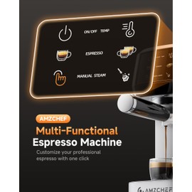 AMZCHEF Espresso Machine 20 Bar – Professional Coffee Maker with Milk Frother, Adjustable Temperature & Pressure, Compact Stainless Steel Espresso Maker for Cappuccino, Latte, Mocha, 44oz Water Tank