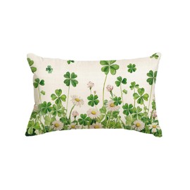 AVOIN colorlife St Patricks Day Lucky Clovers Throw Pillow Cover, 12 x 20 Inch Flowers Shamrock Cushion Case Decoration for Sofa Couch