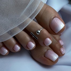 24Pcs French Tips False Toenails, Short Square Nude Pink Gradient Fake Toe Nails, Reusable Acrylic Full Cover Press on Toenails, Spring Summer Seaside Glue on Toe Nails for Women DIY Foot Manicure