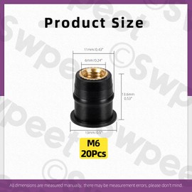 Swpeet 20Pcs M6 Black Rubber Well Nuts Kit, Windshield Fairing Fasteners Nuts, Fairing Universal Motorcycle Fasteners and Neoprene Expansion Brass Nuts Ideal for Canoe Boat Kayak