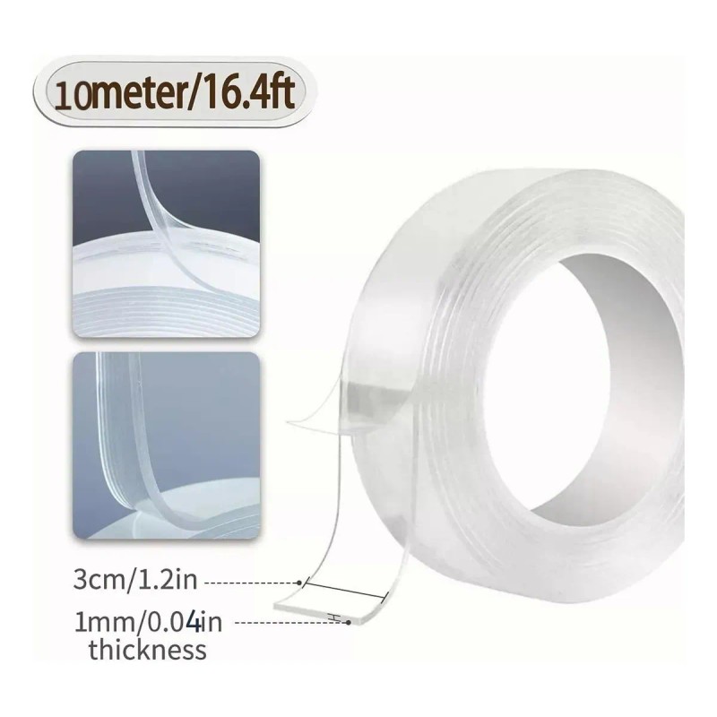 Cinta Nano Adhesiva De Doble Cara Lavable Reutilizable 10mts