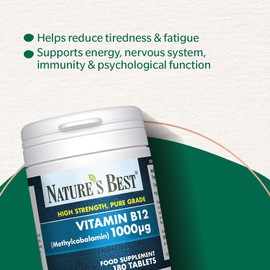 Nature's Best Vitamin B12 (Methylcobalamin) 1,000µg - High Strength Supplement - Immune Support - UK Made - 180 Tablets (6 Months' Supply)