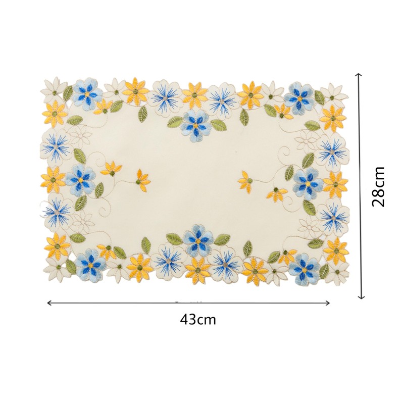 2pack Rectangular lace Doilies,yellow blue Floral Cutwork Embroidered Placemats Vase