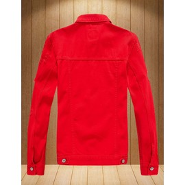 DSDZ Men`s Classic Ripped Hip Hop Motorcycle Denim Jacket Red US S(Tag asian XL)