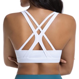 Betaven Sports Bra for Women Medium-High Support Criss-Cross Back Strappy Padded Sports Bras Supportive Workout Tops,White,XX-Large