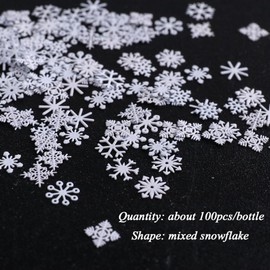 Snowflake Sequins Nail Art Glitter 3D Holographic Christmas White Snowflake Sparkly Flakes Design Nail Art Decorations Winter Xmas Nail Sticker Decals Manicure DIY Crafts 1 Grid