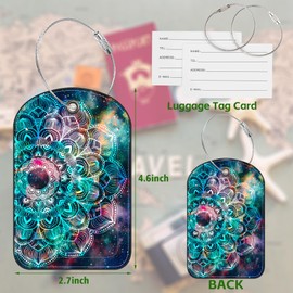 2 Pack PU Luggage Tags for Suitcase, Abstract Mandala Suitcase Tag Leather ID Label Bag Tags with Privacy Cover and Metal Loop for Men Women Travel Bag