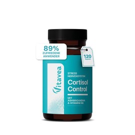 Cortisol Control - Plant Extracts & Vitamins for Nerves, Energy and Hormonal Balance - 120 Capsules - Vegan - Laboratory Tested, No Additives - Vitavea