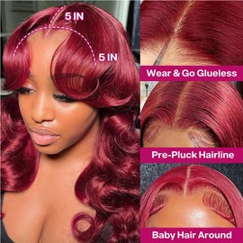 Ailwelia 99j Burgundy Closure Body Wave Bob Wigs Human Hair 5x5 Hd Lace Closure Wigs Human Hair Glueless Wigs Human Hair Bob 200 Density Wear And Go Glueless Human Hair Bob Wigs For Black Women 18inch