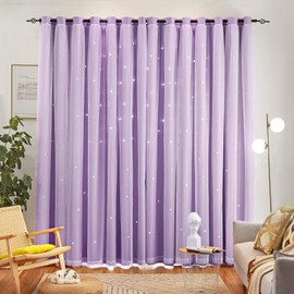 Azurehop Double Layer Star Rainbow Curtains, Kids Nursery Blackout Princess Curtains, Grommet Top Curtains 63 Inches Long 1 Panel, Purple, 52" W x 63" L (Pack of 1)