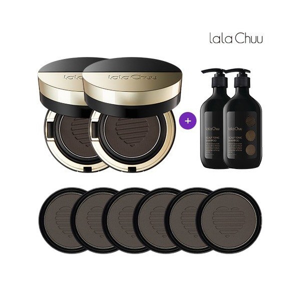 Lalachu [Cost-effective composition] Lalachu hair cushion master 2+ refills 6+ hair loss shampoo 2 bottles, dark brown