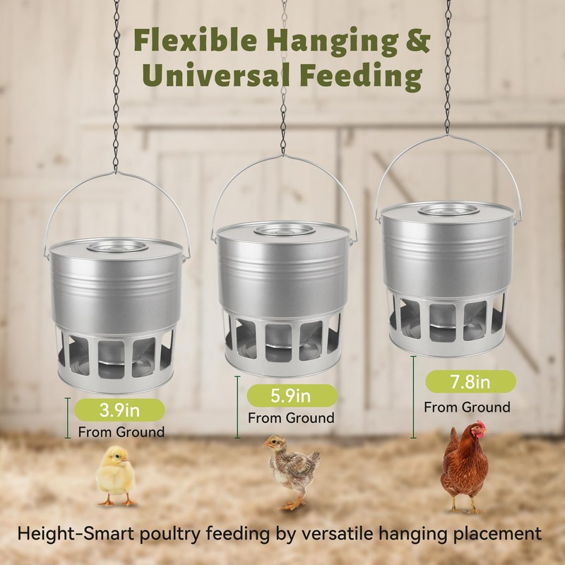 KOL Hanging Chicken Feeder – 20lbs Metal Chicken Feeder, Adjustable
