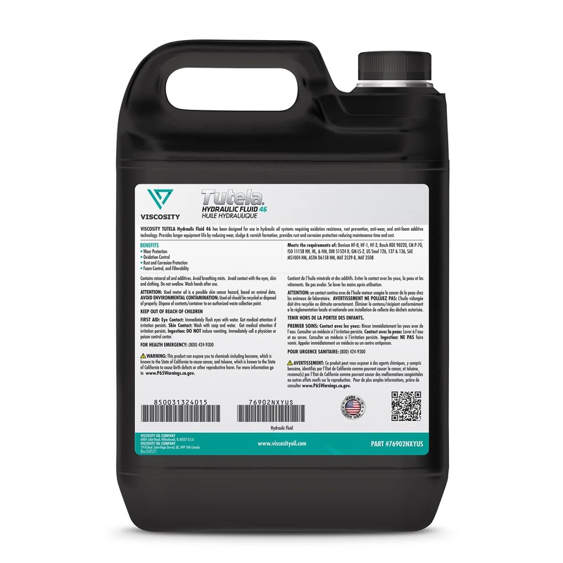 VISCOSITY TUTELA Premium Hydraulic Fluid 46 - Compatible with Tractors,