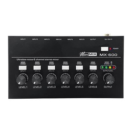 DHYAWUER MX600 Ultra Low-Noise 6-Channel Line Mixer Stereo/Single Track Switch Microphone Preamplifier Sound Mixer