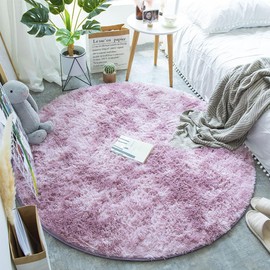 Jyswx Round Shaggy Area Rugs for Living Room - Fluffy Circle Carpet for Bedroom, Kids Room, and Nursery - Modern Soft Washable Decorative Floor Mat, Lakeblue, Diam 100cm