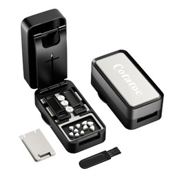 Pill Cutter Splitter for Small and Tiny Pills - Professional 1/2 1/4 Pill Splitter with Adjustable Centering Slot, Accurately Cut Multiple Tablets with Safety Blades & Silicone Storage Box (Black)