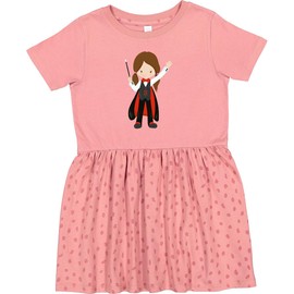 inktastic Magician Girl, Brown Hair, Magic Trick, Wand Toddler Dress 4T Mauve with Speckles 447c1