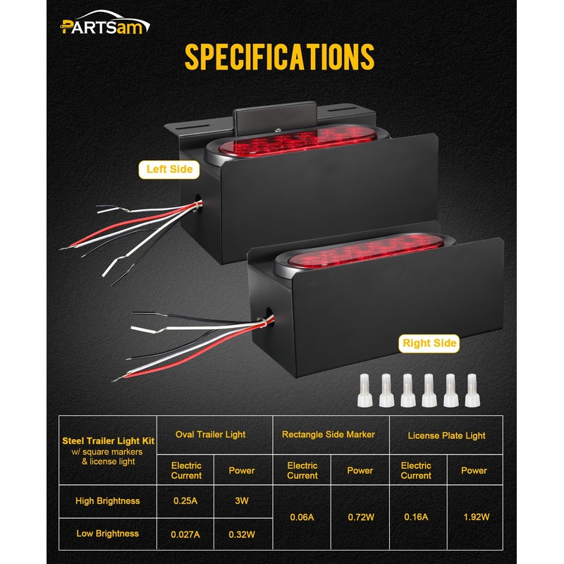 Partsam LED Steel Trailer Light Box Housing Kit w/ 6in