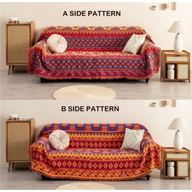 VANJOROY Bohemian Large Sofa Throw Blanket with Tassels,100% Handwoven Thick Cotton Knitted Reversible Sofa Throw for 2 3 4 Seater Settees Armchair Couch and Bed. (130×180cm/51×71in)