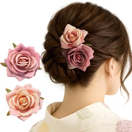 GFun Hair Ornaments, Hair Accessories, Flower Clips, Set of 2, Yukata, Fireworks, Weddings, Kimono, Coming-of-Age Ceremonies, Graduation Ceremonies, Recitals, Rose Pink x Baby Pink