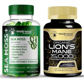 WELLNESS LABSRX Lions Mane Supplement Capsules - Sea Moss Gummies 3200mg