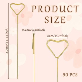 SYEYCW Pack of 50 Gold Flower Place Card Holders, Gold Heart Flower Card Holder Stick, Photo Clip, Metal Flower Photo Holder for Table Numbers, Wedding, Flower Card, Office, Restaurant, Card Stand