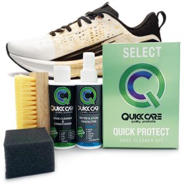 QuickCare Shoe Cleaning Kit, All-in-One Cleaning Shoes for Sneakers, 4 oz Water & Stain Protector for Shoes, Hats & Jackets, 4 oz Shoe Cleaner & Conditioner for Lasting Care, Includes Brush & Sponge