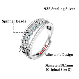 Shuxin Silver Anxiety Ring for Women, 925 Sterling Silver Fidget Ring for Anxiety, Adjustable Beads Stress Relieving Spinner Ring, Women's Thumb Rings for Stress Relief, Silver Fidget Ring