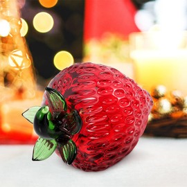 Zerodeko Crystal Strawberry Figurine 2.95 Inch Artificial Fruit Ornament Decorative Glass Tabletop Decoration for Home Restaurant Food Shop Display