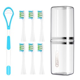MediGenius 6 Pack Electric Toothbrush Replacement Heads Suitable for Oclean X Pro Elite/X/X Pro/Flow/F1/Air 2-Vacuum-Sealed with Hygienic Caps,Bonus Tongue Scraper & Travel Cup Included-White