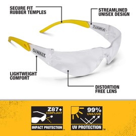 DEWALT DPG54-1D PROTECTOR Clear High Performance Lightweight Protective Safety Glasses With Wraparound Frame -Yellow/Clear (Packaging may vary)
