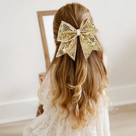 OAOLEER 2PCS Glitter Cheer Hair Bow Clips for Girls (Gold)