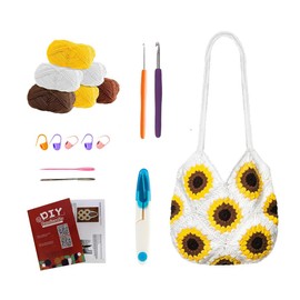 QUDUME Crochet Kit for Beginners, DIY Sunflower Bag Crochet Kit Knitting Kit for Sunflower Tote Bag with Video Tutorial Gift for Mother's Day Birthday Christmas