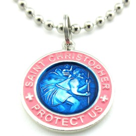 Baja Billy's St. Christopher Surf Medal Necklace Pendant, Protector of Travel rb/pi Royal Blue/Pink Small