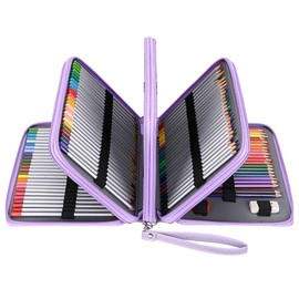 Sumnacon PU Colored Pencil Case, Large Capacity, Pencil Holder, Colored Pencils, Pen, Ruler, Eraser, Stationery Storage, Pencil Case, Simple, Portable, Purple (Item is only a pencil case, pencil not
