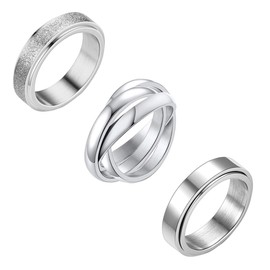 Nanafast 3 PCS Anxiety Spinner Ring Stainless Steel Spinner Band Ring Fidget Rings for Women Men Relieving Stress Anxiety Rings Set silver 6