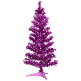 Pre-Lit Artificial Tinsel Christmas Tree - 3' - Purple - Clear Lights