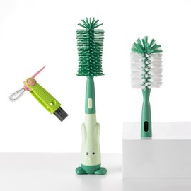 Chemimoso Cup Cleaning Brush, Silicone Baby Bottle Brush with Stand, Large Handle Water Bottle Brush Cleaner Set, with One Tiny Cup Lid Gap Cleaning Brush, Cup Lid Cleaner Brushes Kit, Green
