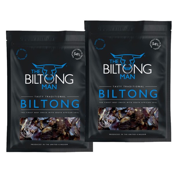 The Biltong Man | Tasty Traditional Lean Beef Biltong | Healthy High Protein Dried Beef Snack | Low Calorie, Gluten-Free & Keto-Friendly, 800 Grams | Pack of 2 x 400g
