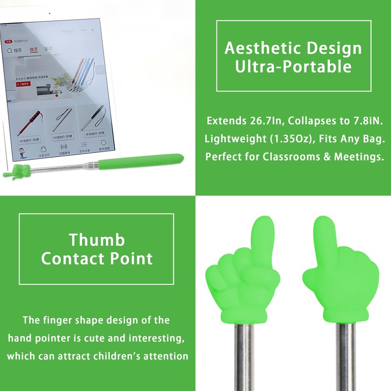 LYMXsd Teacher Fingertip Stick, Classroom Pointer, Retractable Hand Pointer, Elementary