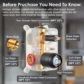 Holispa Shower Faucet Set, Black Shower System with 10-Inch Rain Shower Head and Handheld spray, High-Pressure Ceiling Shower Head Set, Shower Combo Set with Shower Valve and Shower Trim, Matte Black