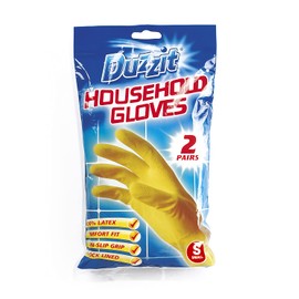 Duzzit Household Gloves 100% Latex Comfort Fit Lined Pack Of 2 Size Small, Yellow, Dzt1025A-48