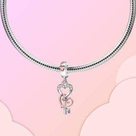 LUXILLA Key Heart Charm Silver Charms 925 Sterling Silver fits Bracelets Necklace Pendant Bead Charms Jewelry Gift for Women Family Friends