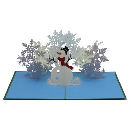 Snowman with Snowflake, Winter Landscape Christmas Card, 3D Card, Folding Card, Pop Up Card