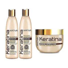 KATIVA Keratina kit -shampoo, balsamo-acondicionador y tratamiento intensivo