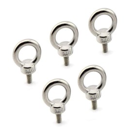 VOANZO Lifting Ring Eye Bolt M6 / 0.24" Marine Weight Lift Stainless Steel Male Thread Screws Bolts 5pcs