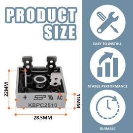 Innfeeltech 6 Pcs Bridge Rectifier Diodes KBPC2510 25A 1000V Single Phase Metal Housing 4 Pin Through Hole